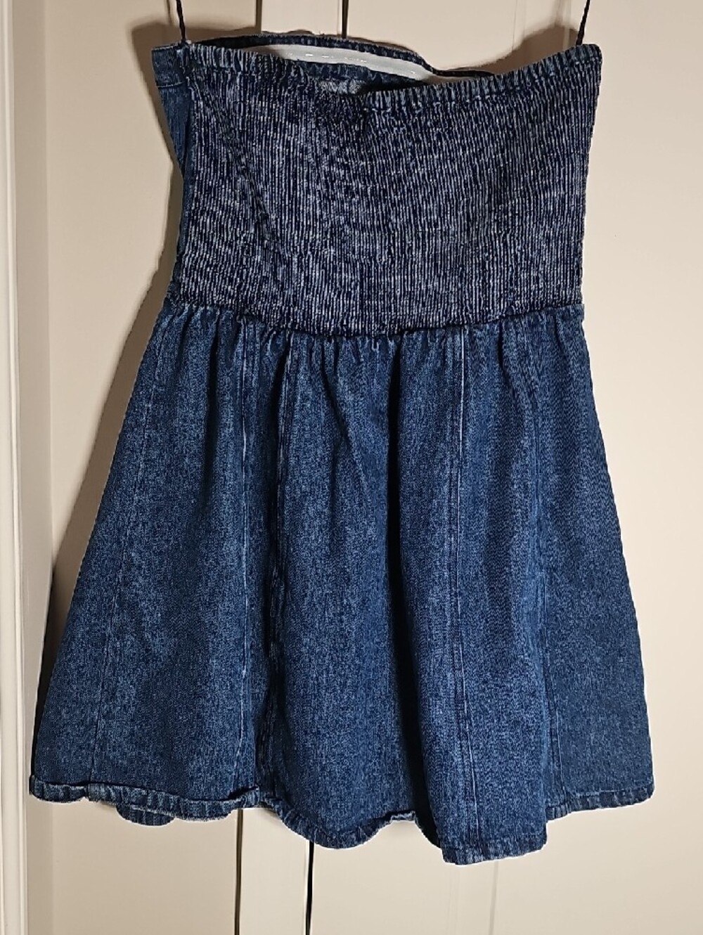 Strapless Denim Mini Dress in Dark Blue - Picture 4 of 5